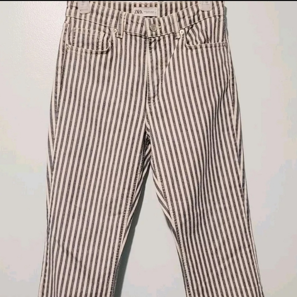Zara Blue White Straight Leg Ankle Jeans Womens Size 6 Nautical Preppy